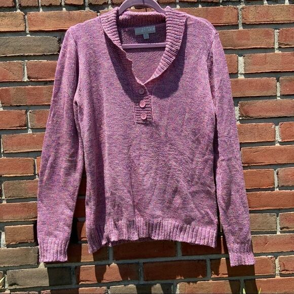 𝅺Carolyn Taylor 3 Button Pink Multicolor Sweater - Picture 1 of 5